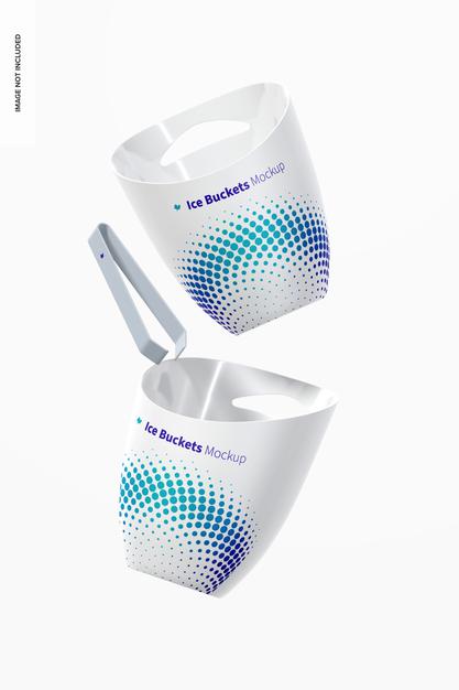 Free Ice Buckets Mockup Falling Psd