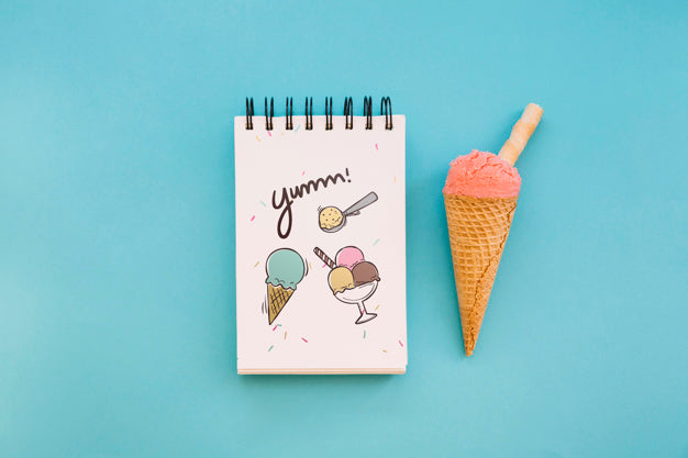 Free Ice Cream Mockup With Notepad Psd