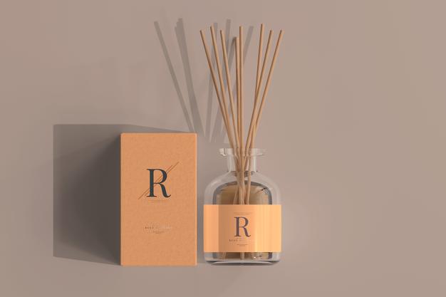 Free Incense Air Freshener Reed Diffuser Glass Bottle With Box Mockup Psd