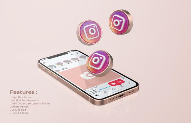 Free Instagram On Rose Gold Mobile Phone Mockup Psd