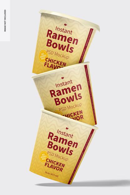 Free Instant Ramen Bowls Mockup, Stacked Set Psd