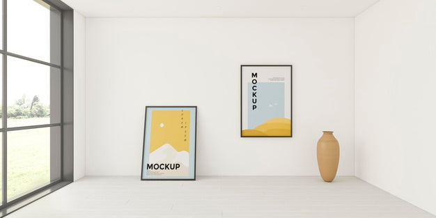 Free Interior Arrangement With Frames Mock-Up Psd