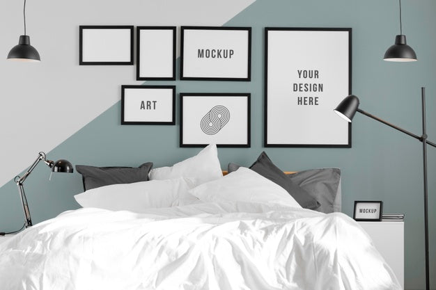 Free Interior Design With Mock-Up Frames Arrangement Psd