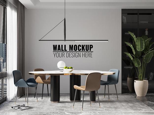 Free Interior Dining Room Wall Mockup Psd