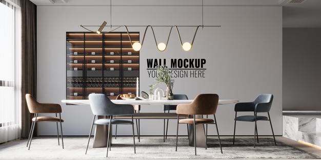 Free Interior Dining Room Wall Mockup Psd