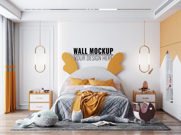 Free Interior Kids Room Wallpaper Background Mockup Psd