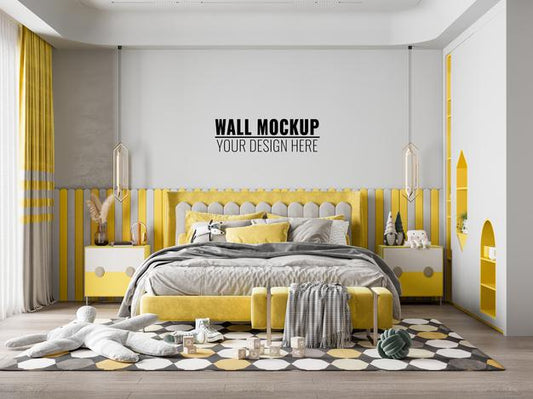 Free Interior Kids Room Wallpaper Background Mockup Psd