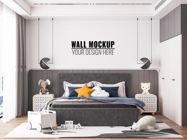 Free Interior Kids Room Wallpaper Mockup Psd