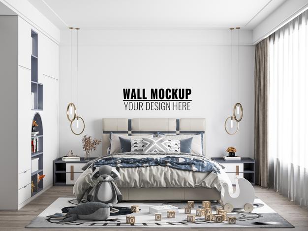 Free Interior Kids Room Wallpaper Mockup Psd