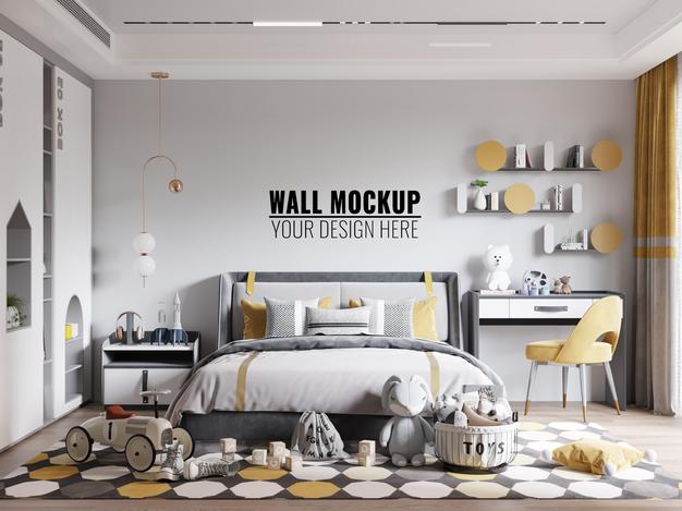 Free Interior Kids Room Wallpaper Mockup Psd