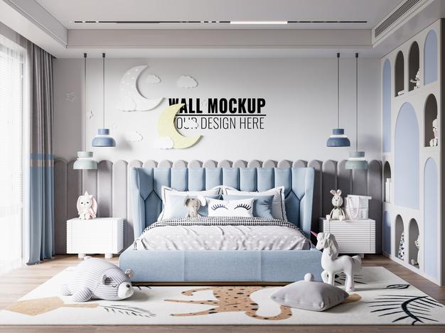 Free Interior Kids Room Wallpaper Mockup Psd