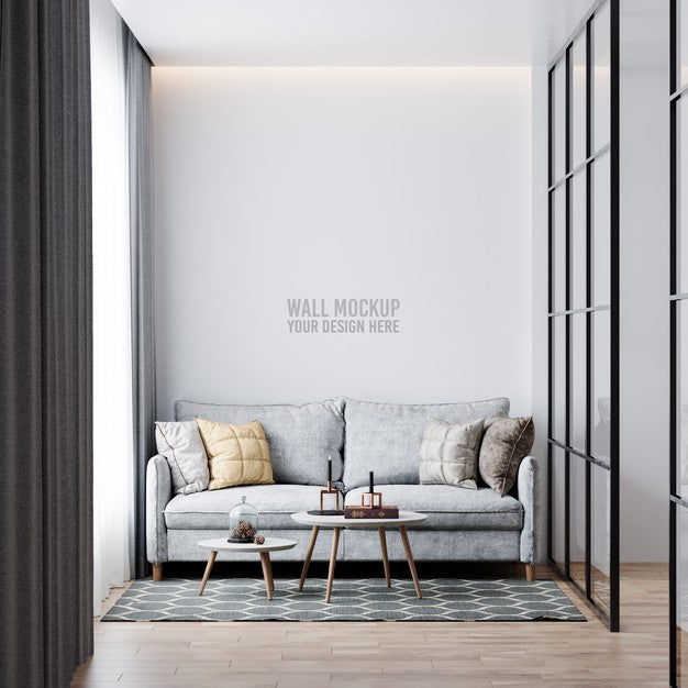 Free Interior Living Room Wall Mockup Psd