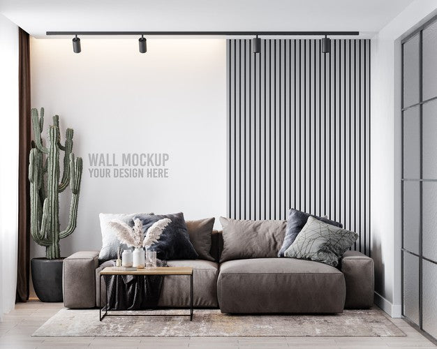 Free Interior Living Room Wall Mockup Psd