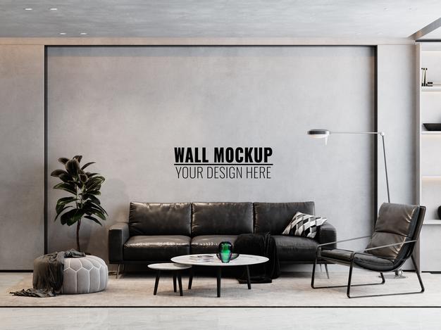 Free Interior Living Room Wall Mockup Psd