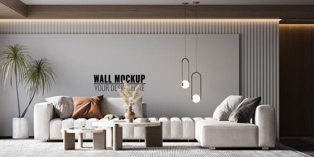 Free Interior Living Room Wall Mockup Psd