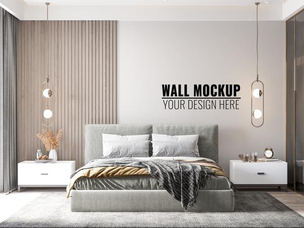 Free Interior Modern Bedroom Wall Mockup Psd