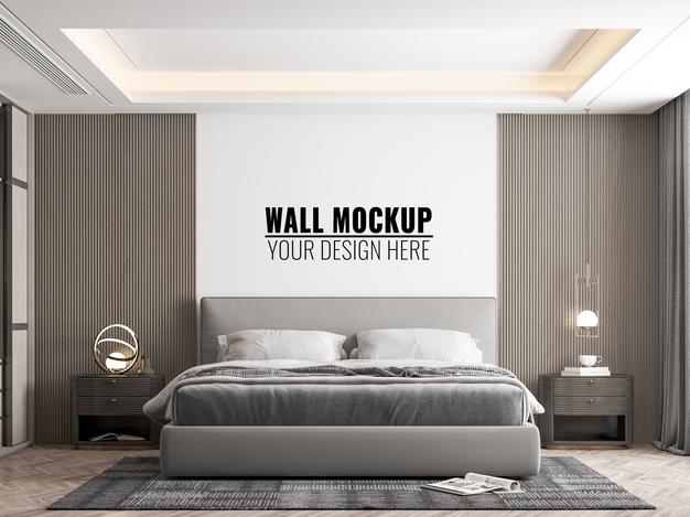 Free Interior Modern Bedroom Wall Mockup Psd