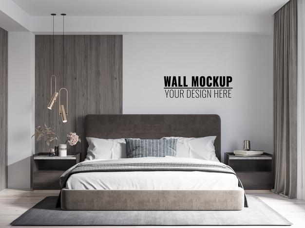 Free Interior Modern Bedroom Wall Mockup Psd