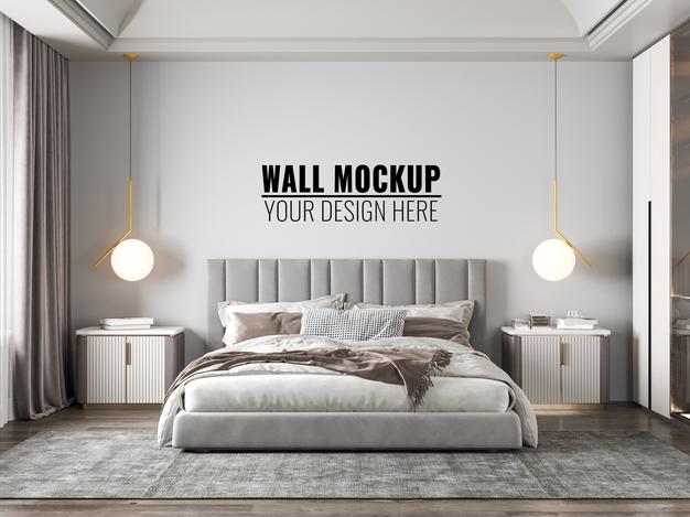 Free Interior Modern Bedroom Wall Mockup Psd