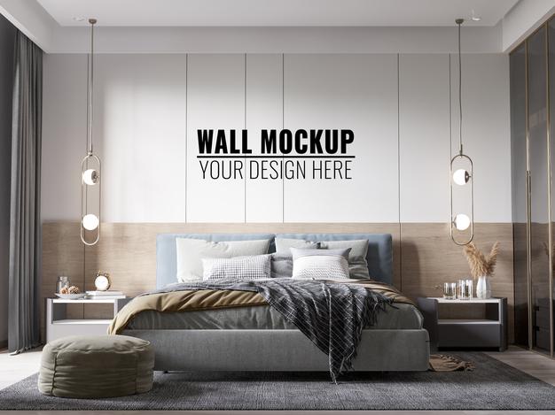 Free Interior Modern Bedroom Wall Mockup Psd