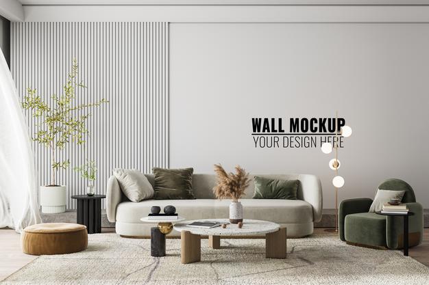 Free Interior Modern Living Room Wall Mockup Psd