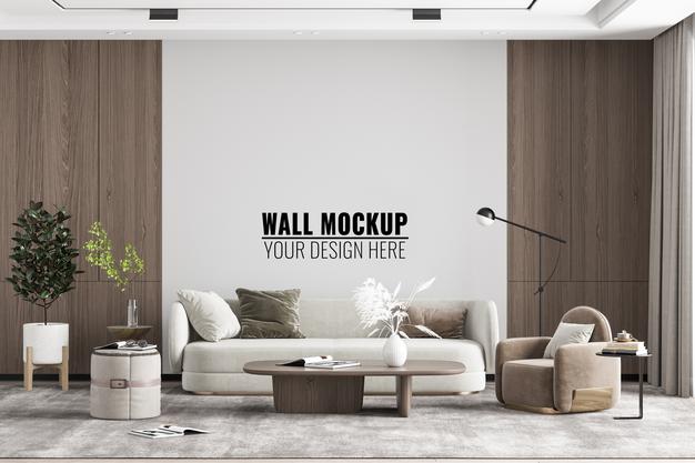 Free Interior Modern Living Room Wall Mockup Psd