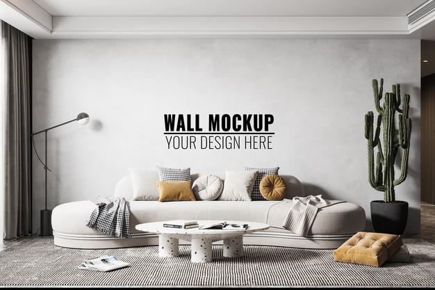 Free Interior Modern Living Room Wall Mockup Psd