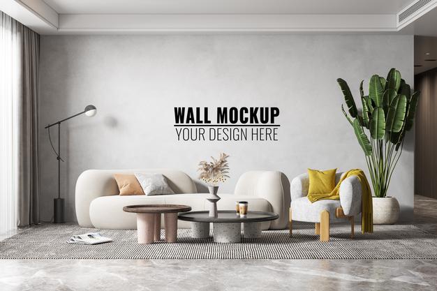 Free Interior Modern Living Room Wall Mockup Psd