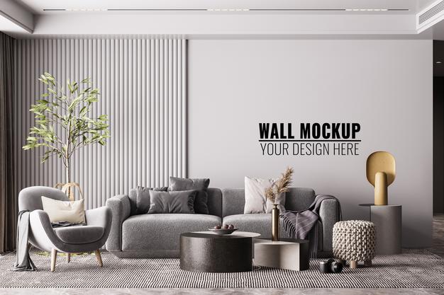 Free Interior Modern Living Room Wall Mockup Psd