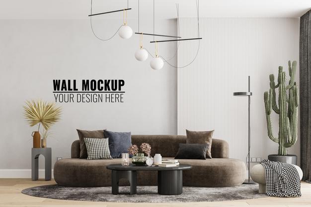 Free Interior Modern Living Room Wall Mockup Psd