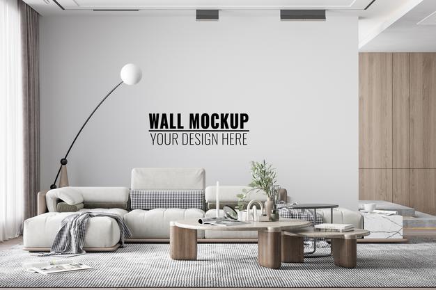 Free Interior Modern Living Room Wall Mockup Psd