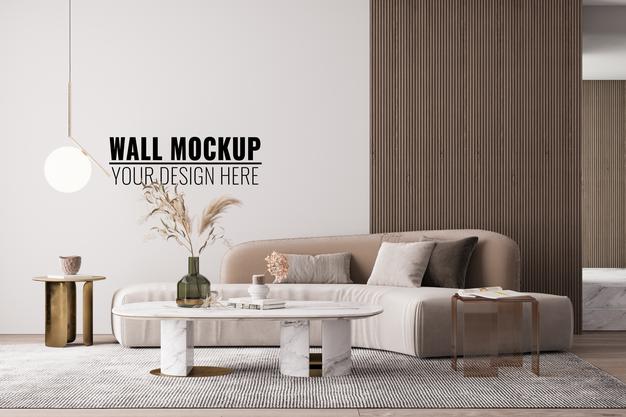 Free Interior Modern Living Room Wall Mockup Psd