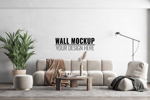 Free Interior Modern Living Room Wall Mockup Psd