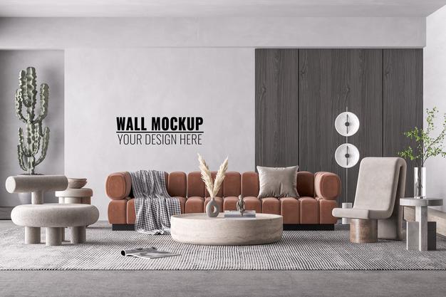 Free Interior Modern Living Room Wall Mockup Psd