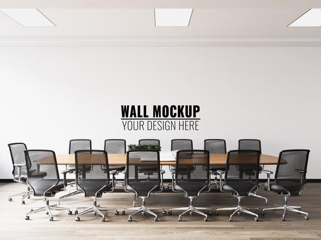 Free Interior Modern Office Meeting Room Wall Mockup Psd