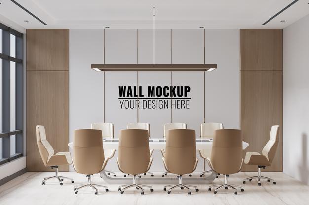 Free Interior Modern Office Meeting Room Wall Mockup Psd