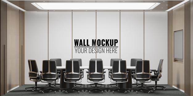 Free Interior Modern Office Meeting Room Wall Mockup Psd