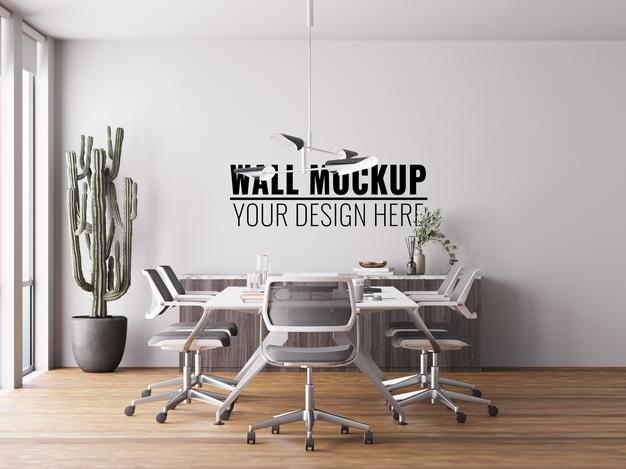 Free Interior Modern Office Meeting Room Wall Mockup Psd