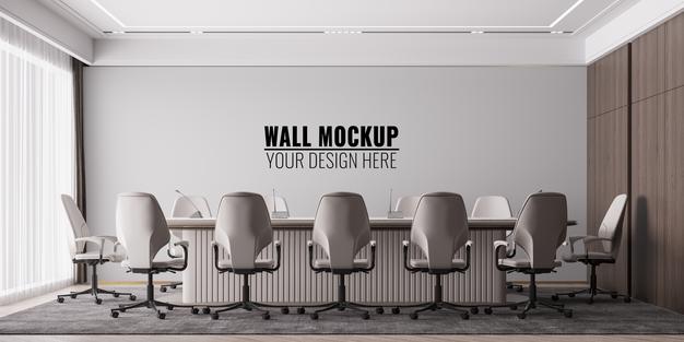 Free Interior Modern Office Meeting Room Wall Mockup Psd