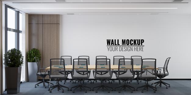 Free Interior Modern Office Meeting Room Wall Mockup Psd