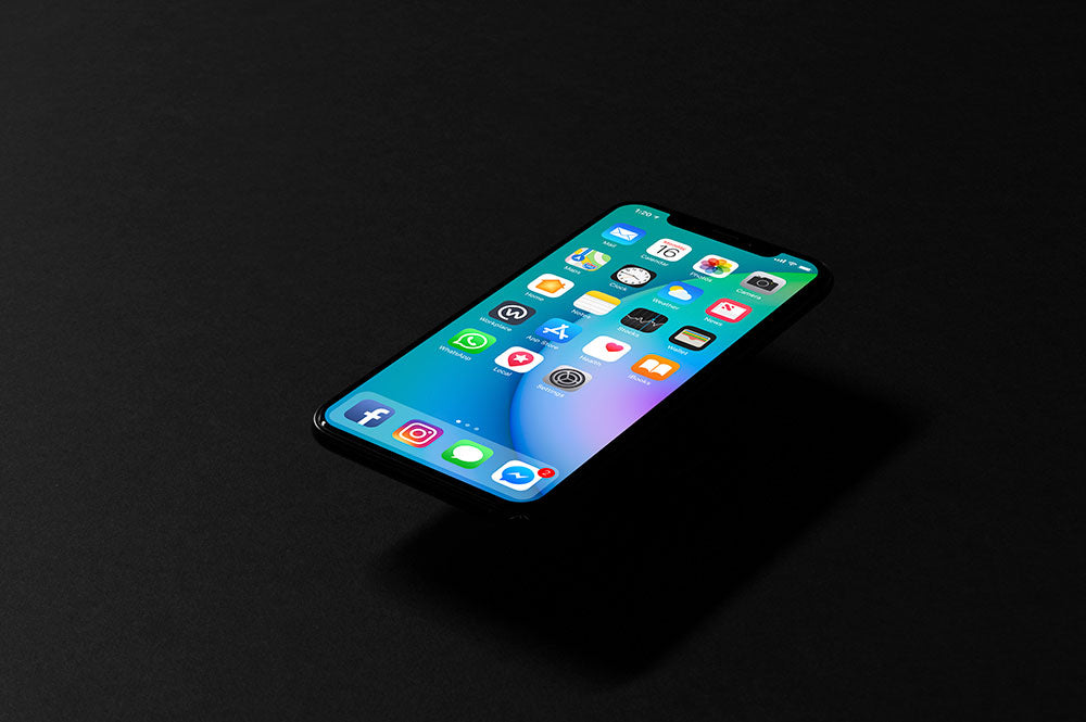 Free Isometric Black iPhone X Top View Mockup