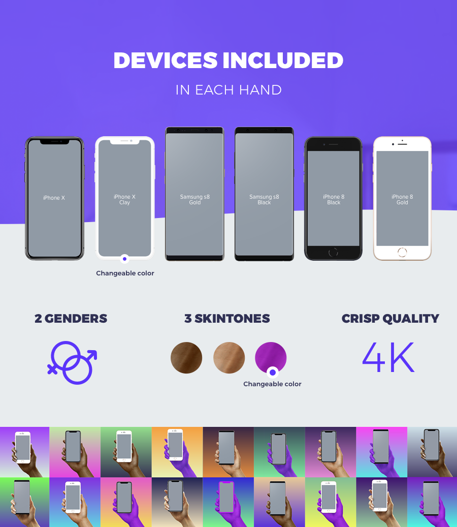 Free Set of Modern Smartphones PSD Mockups iPhone X, Samsung Galazy S9