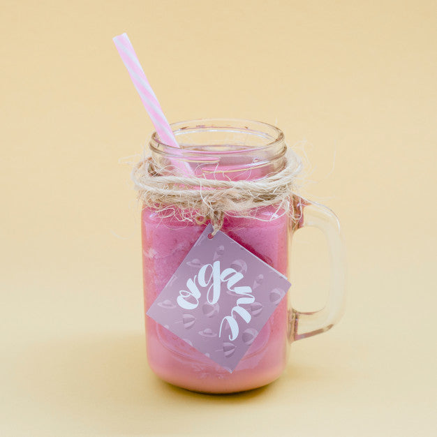 Free Jar Mockup With Pink Yogurt Psd