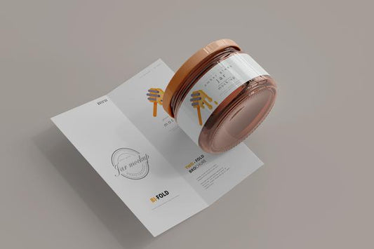 Free Jar With Bi-Fold Brochure Mockup Psd