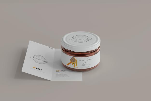 Free Jar With Bi-Fold Brochure Mockup Psd