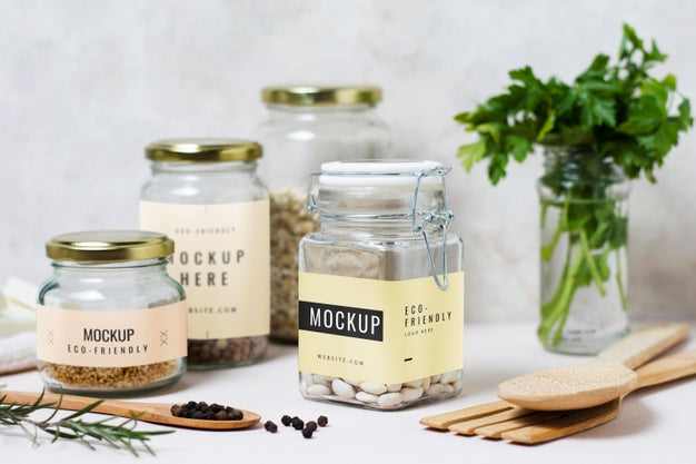 Free Jars With Kitchen Tool And Ingredients Psd