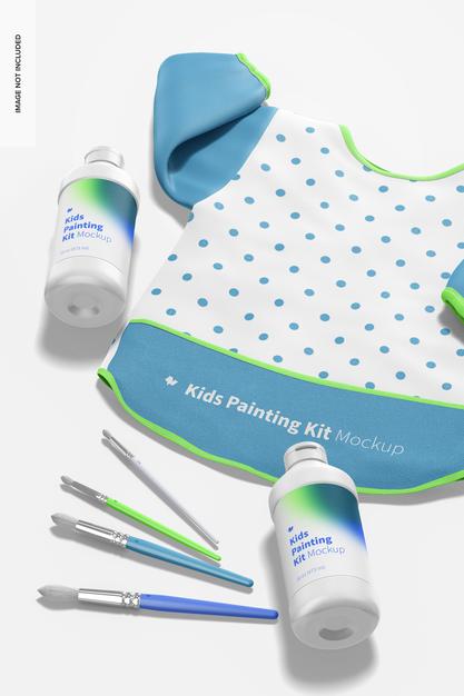 Free Kids Painting Kit Scene Mockup, Dropped Psd