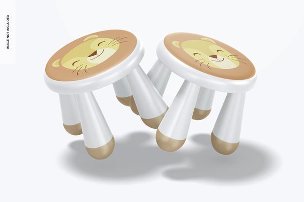 Free Kids Plastic Stool Mockup, Falling Psd