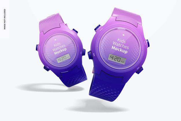 Free Kids Watches Mockup, Falling Psd