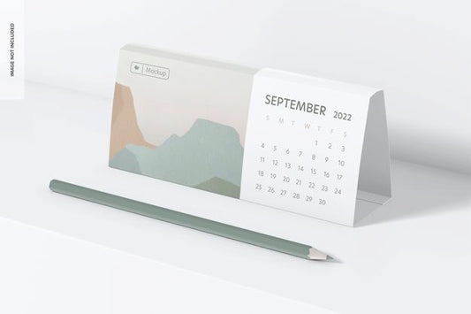 Free Landscape Table Calendar Mockup, Perspective View Psd